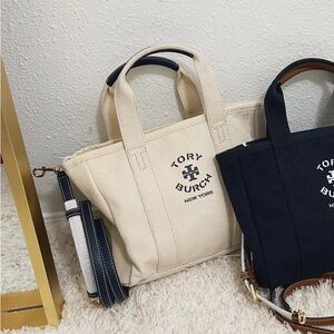 NWT!! Tory Burch Women's Small Canvas Tote Bag in Chalk color